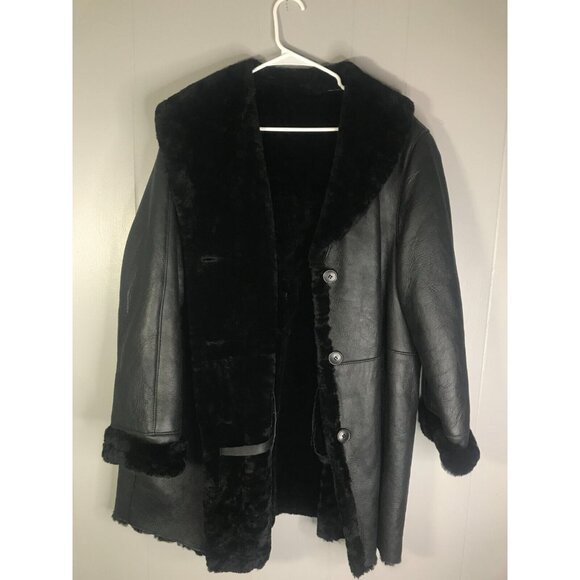 Sickafus Pat Garrett Kelvin Napa Black Shearling Sheepskin Button Coat Jacket 50 - Picture 2 of 9